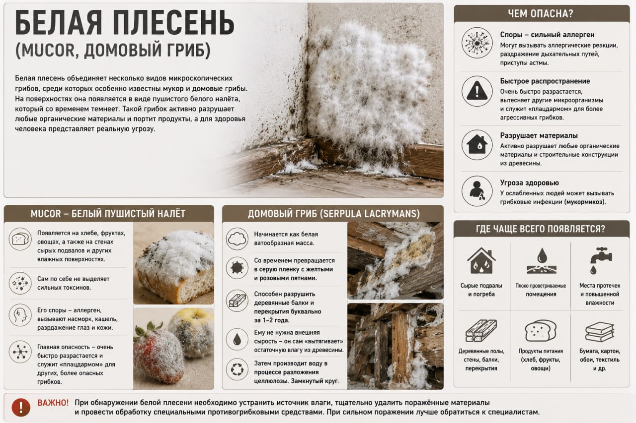 Белая плесень (Mucor, домовый гриб)